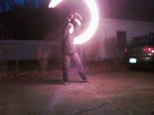 Pam entertaining us with her mad fire spinning skills